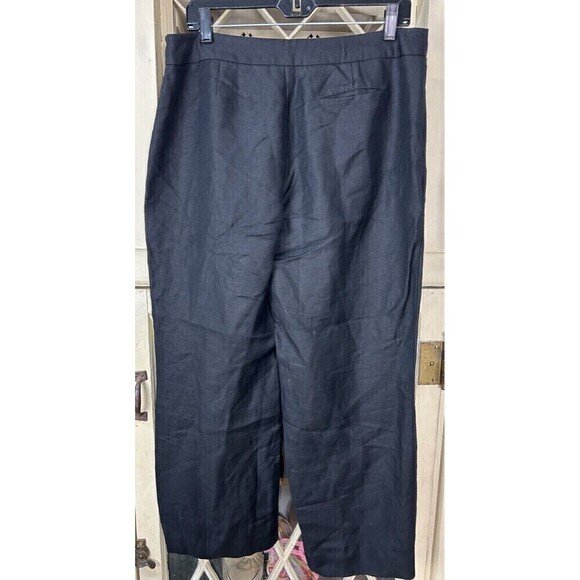 Emma James Womens Size 12 Black Linen Blend Wide Straight Leg Ankle Pants N4 - Picture 5 of 12